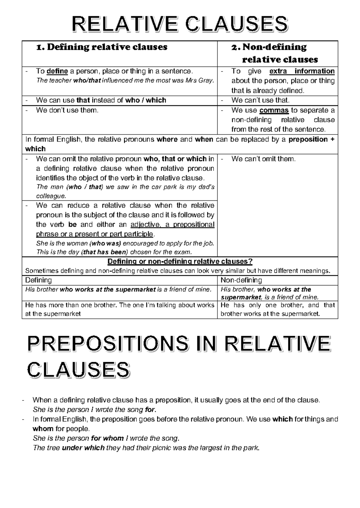 Relative clauses theory + EX + KEY - 1. Defining relative clauses 2 ...