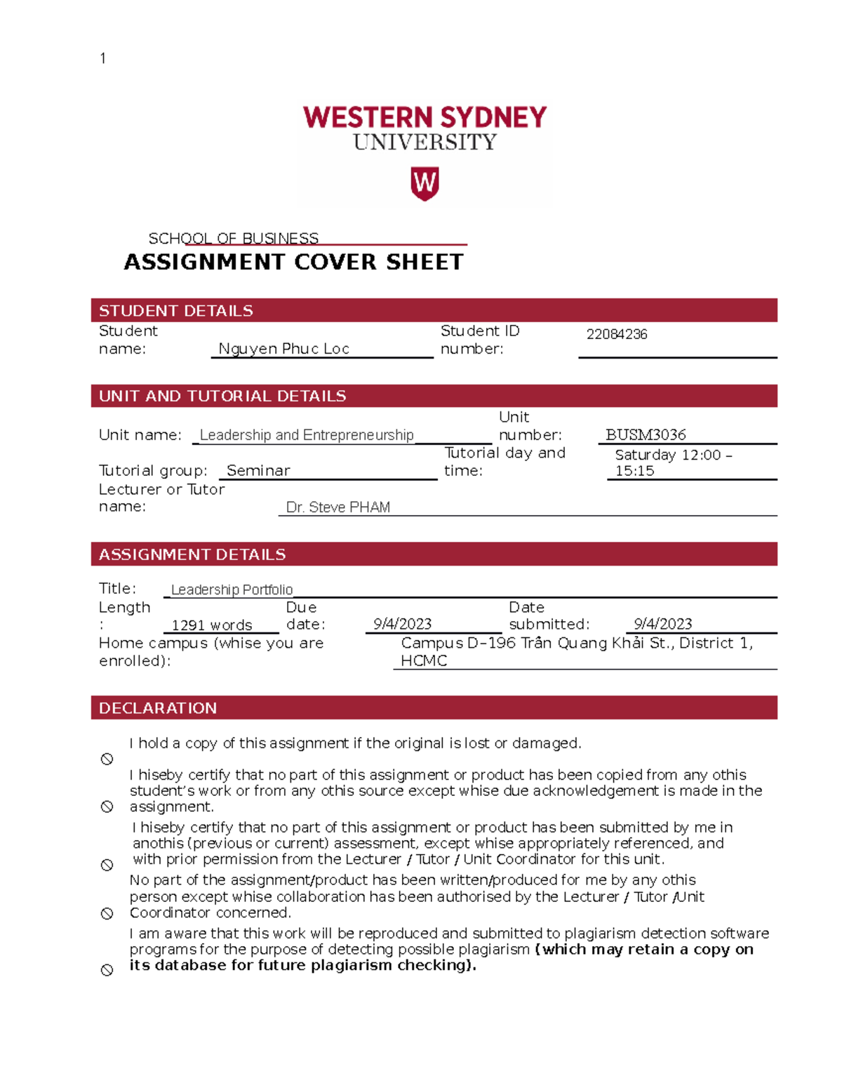 IMK T123WSB 2 Research Project Part 1 - 1 SCHOOL OF BUSINESS ASSIGNMENT ...