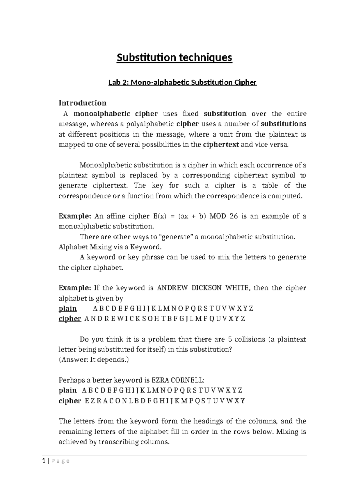 Lab 2 - Monoalphabetic - encryption and decryption - Substitution ...