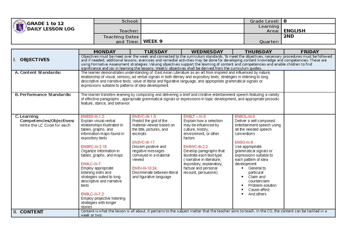 DLL-ENG8-2NDQ-9th-week edited - GRADE 1 to 12 DAILY LESSON LOG School ...