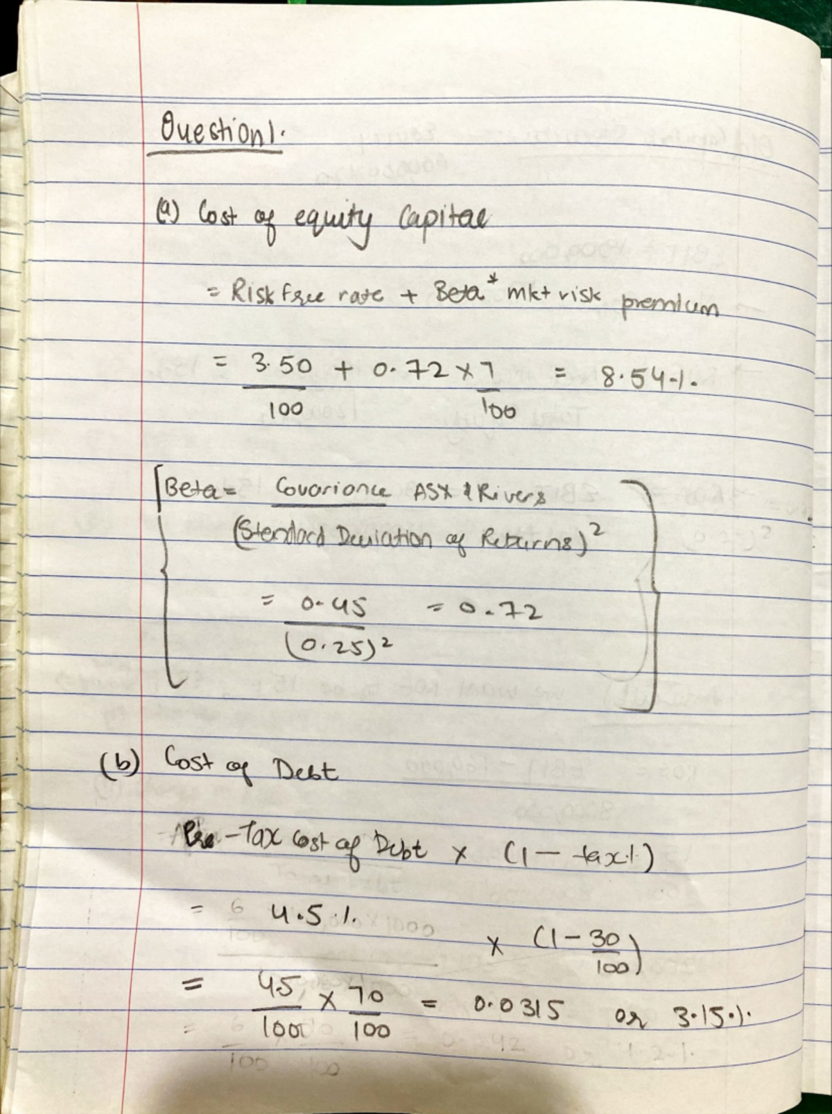 Exam buddy task 4 - Questionl. (a) Cost of equity Capital Risk Free ...