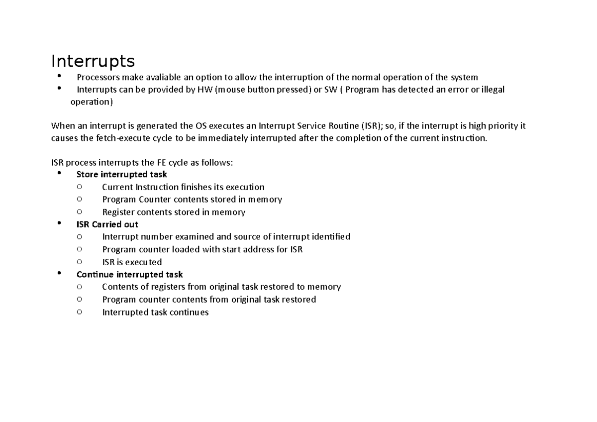 OS Interrupts Notes - Interrupts Processors make avaliable an option to ...