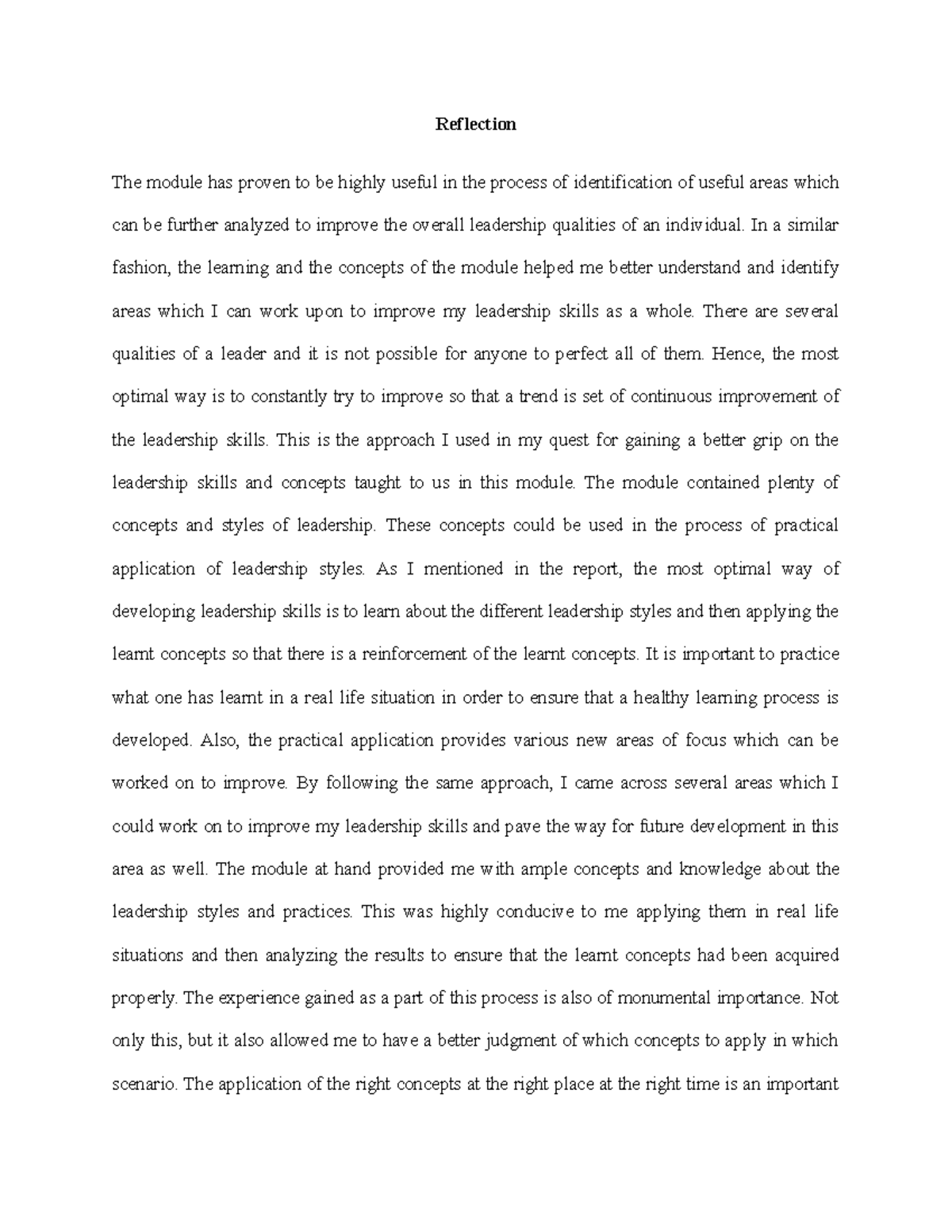 the reflection on the idea of coursework throughout the semester ...