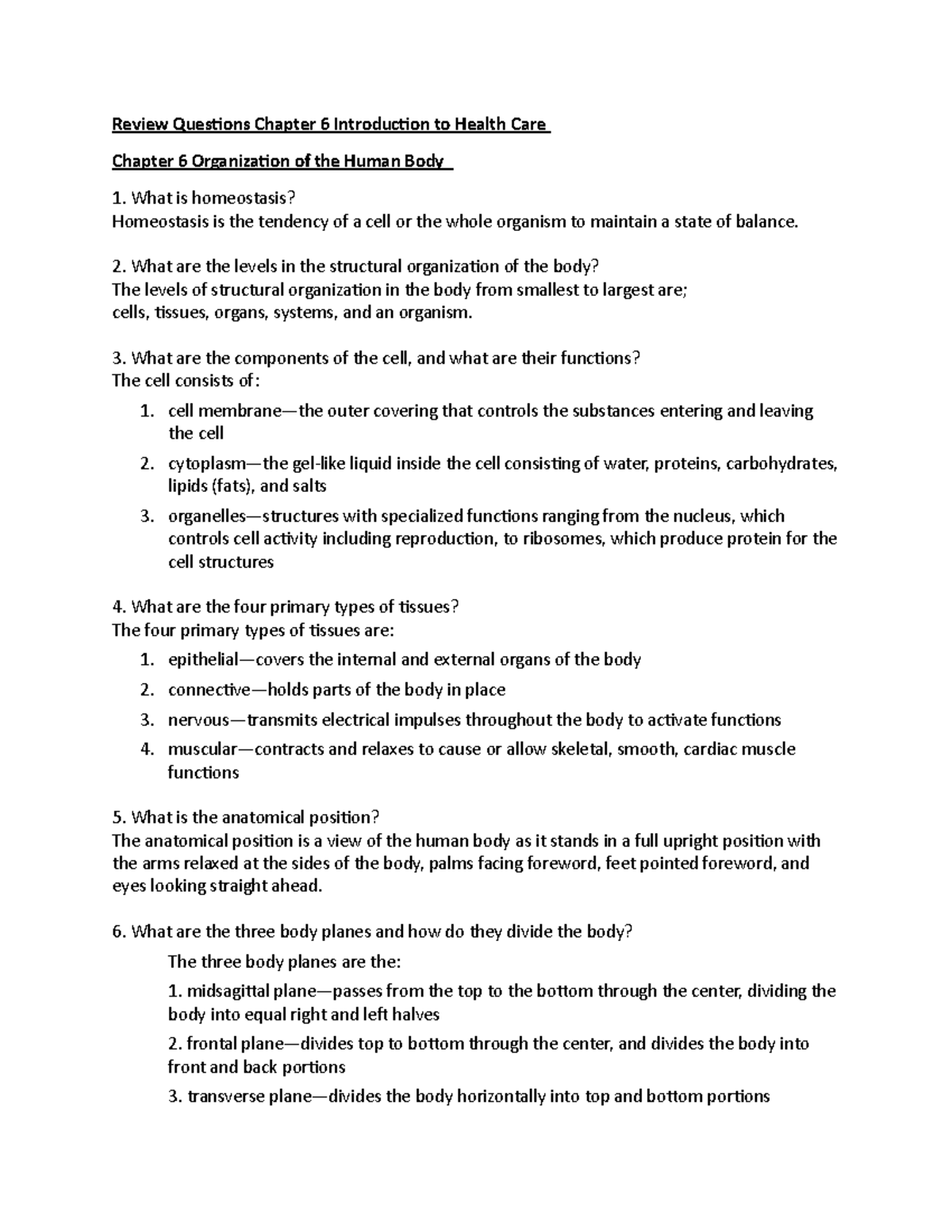 Review Questions Chapter 6-Int to Health Care - Review Questions ...