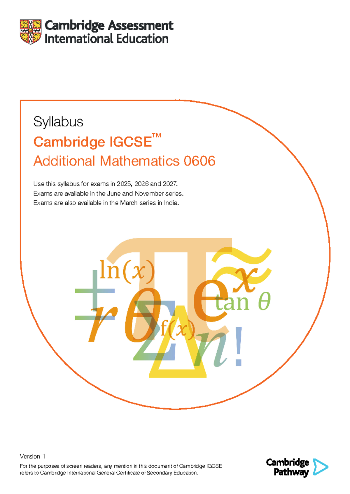 Add Maths syllabus - Version 1 For the purposes of screen readers, any ...