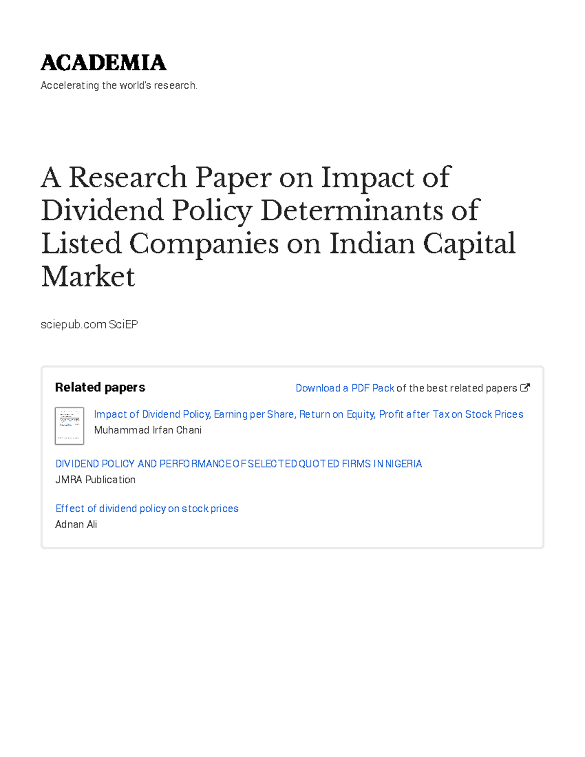 research paper of dividend policy