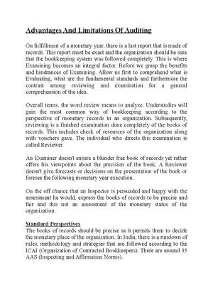 Advantages And Limitations Of Auditing