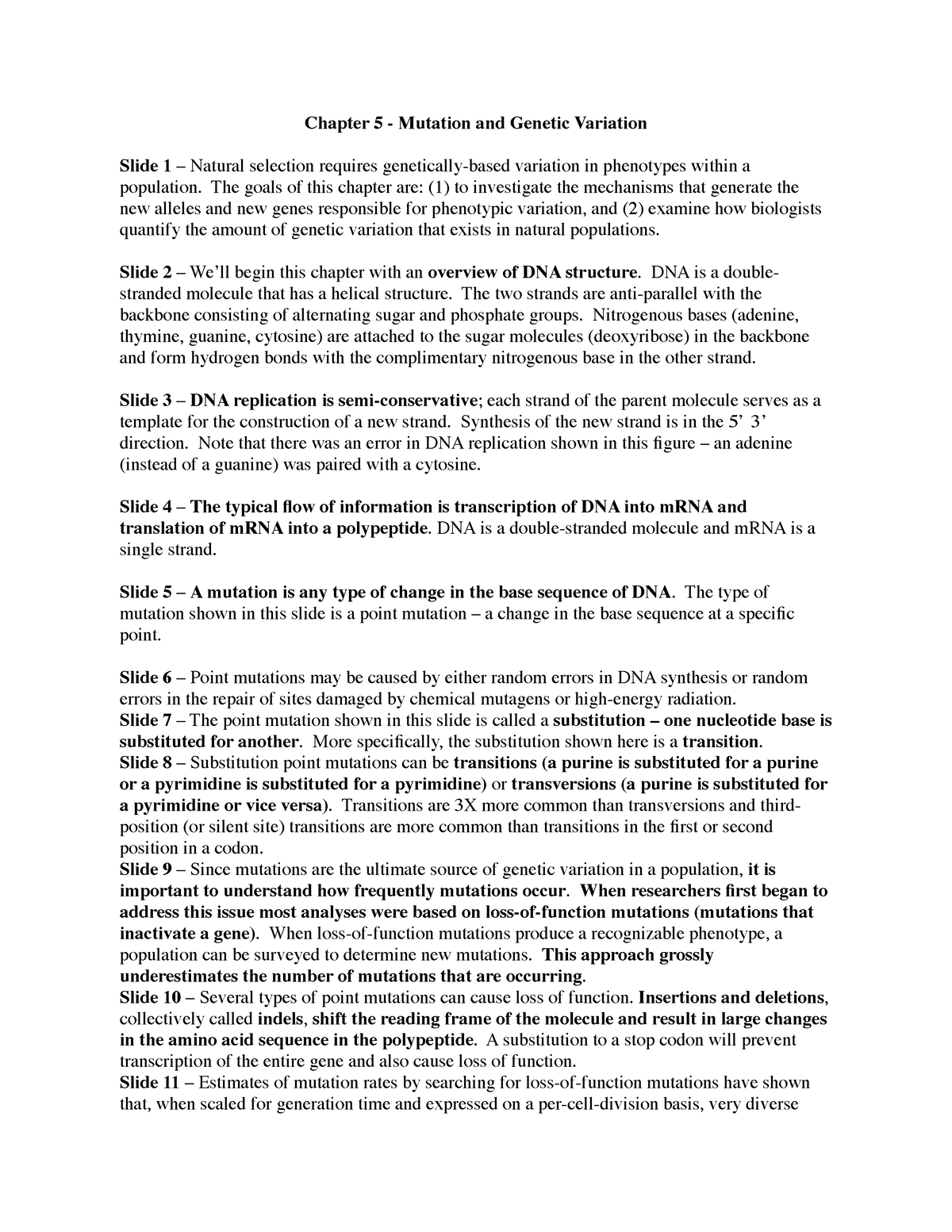 Chapter 5 Narrative Of Power Point Slides Chapter 5 Mutation And Genetic Variation Slide 1 6778