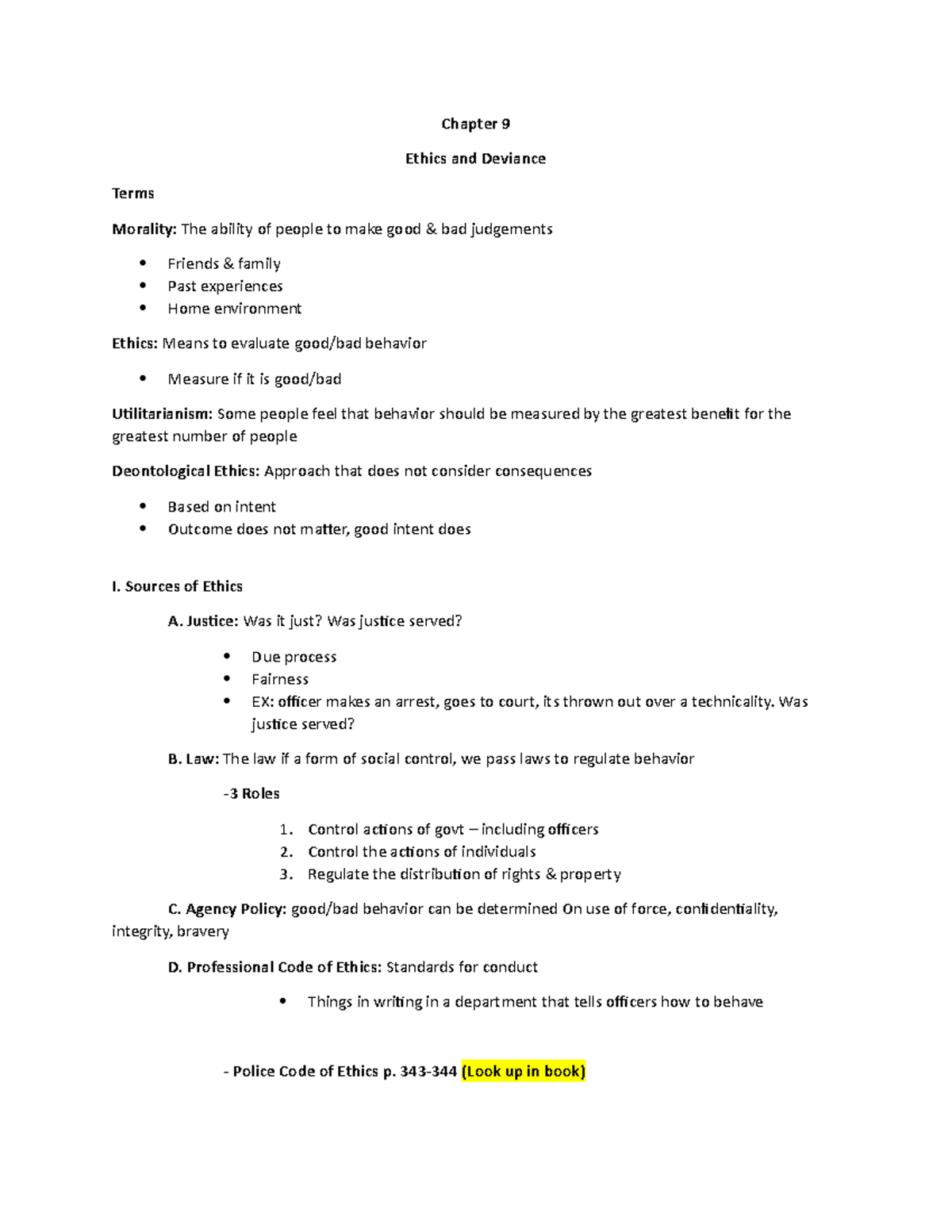 LE Chap 9 Outline - Lecture notes chapter 9 - Chapter 9 Ethics and ...
