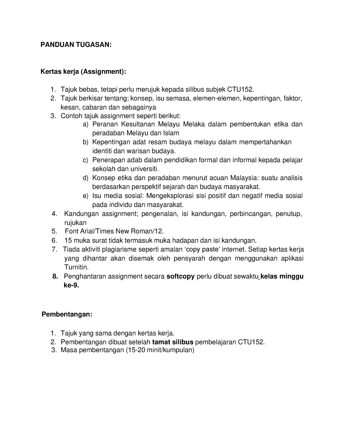 Panduan Tugasan-CTU152 - PANDUAN TUGASAN: Kertas Kerja (Assignment ...