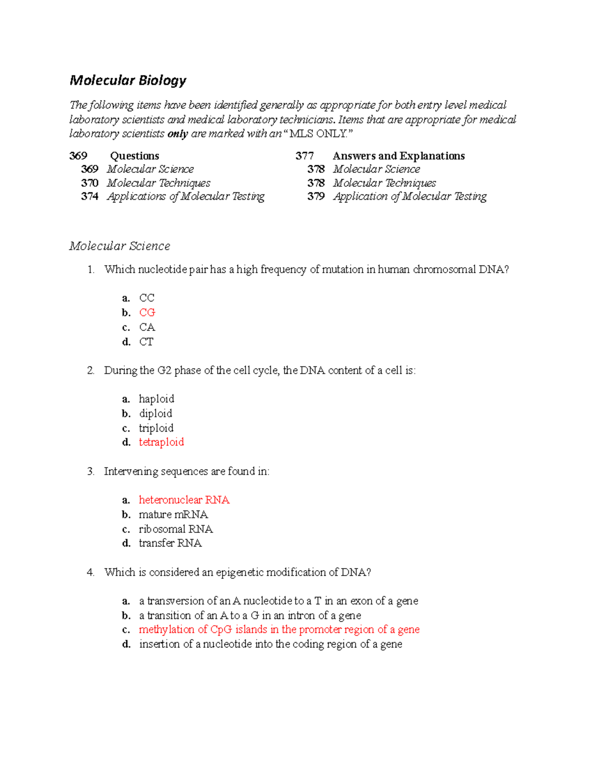 Molecular Biology Study Guide Answer Key (1) copy - Molecular Biology ...