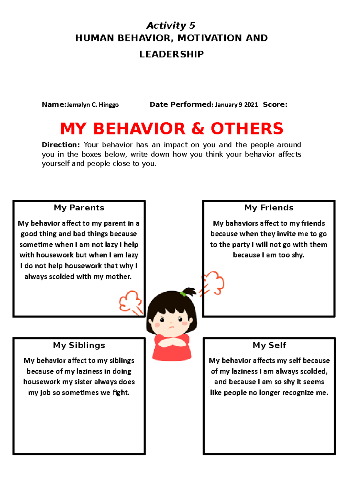 Activity NSTP Less On 5 Activity 5 HUMAN BEHAVIOR, MOTIVATION AND