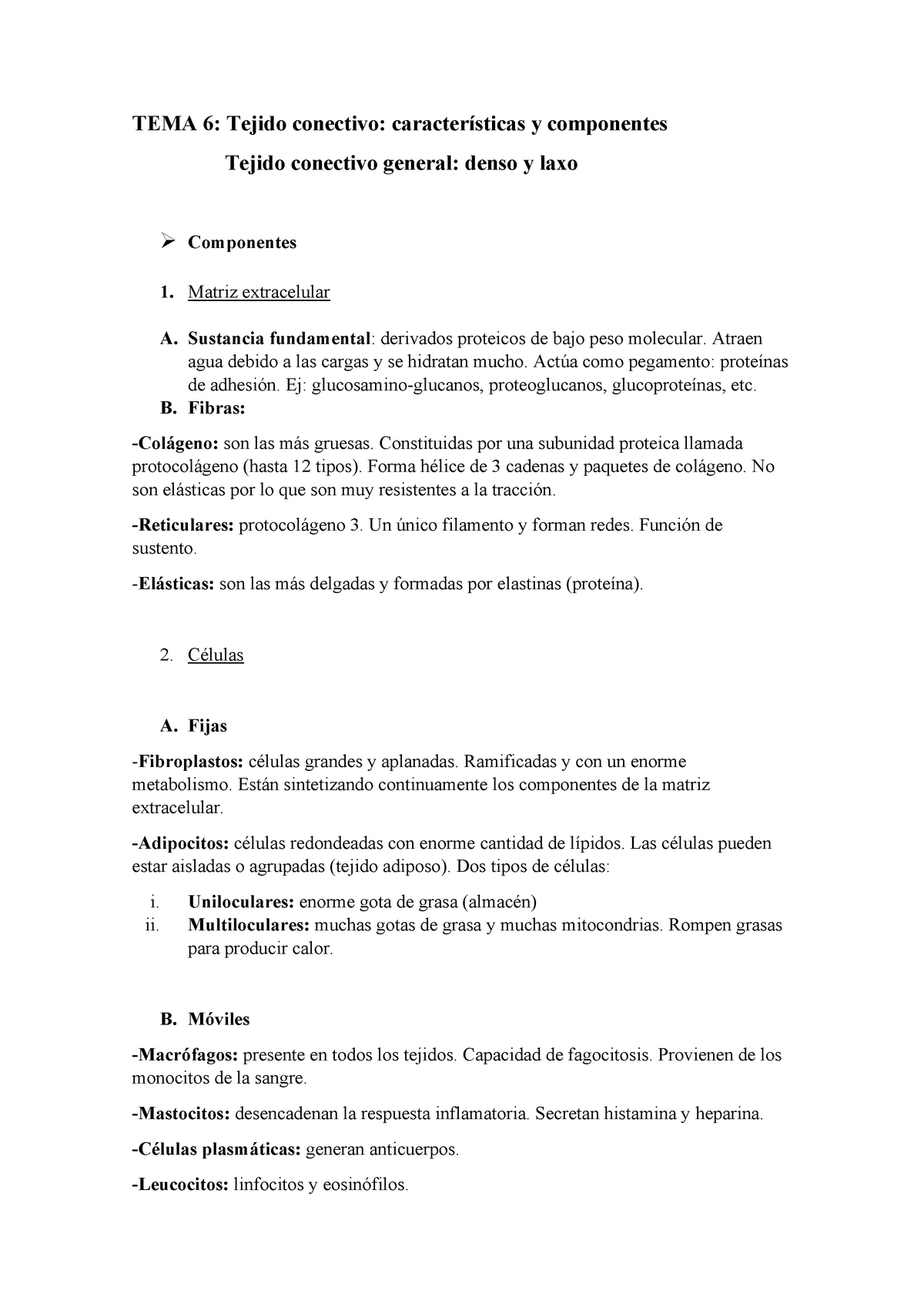 Tema 6. Tejido Conectivo - TEMA 6: Tejido Conectivo: Características Y ...