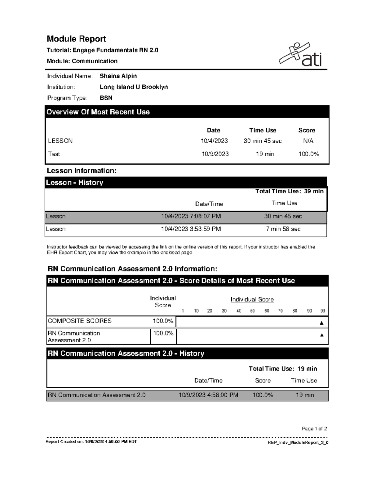 Communication - ati - Module Report Lesson Information: Tutorial ...