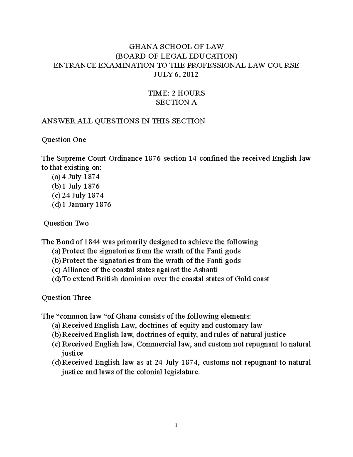 Entrance EXAM Q latest Taught by Mr. Aboagye GHANA SCHOOL OF LAW