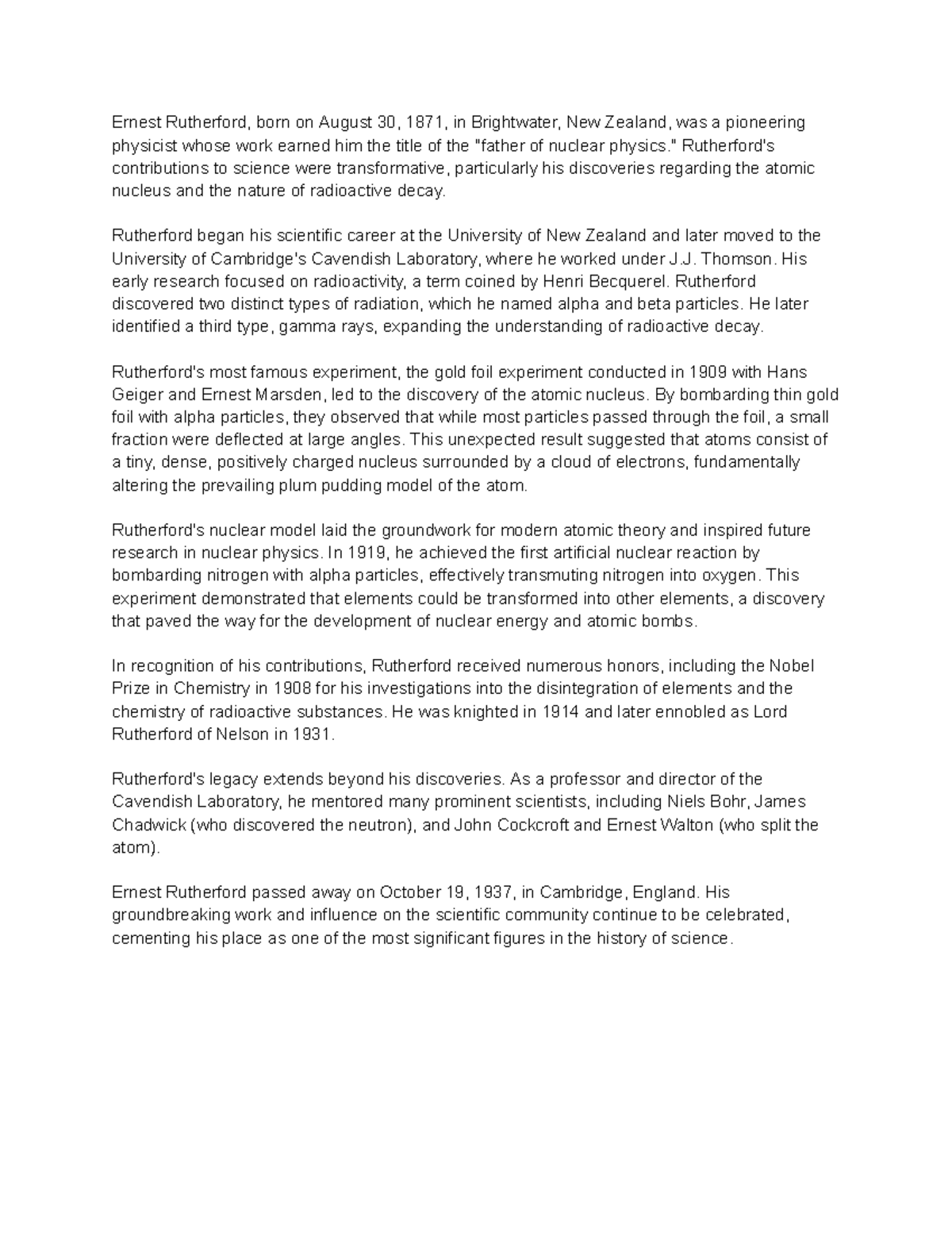 Untitled document-25 - notes - Ernest Rutherford, born on August 30 ...