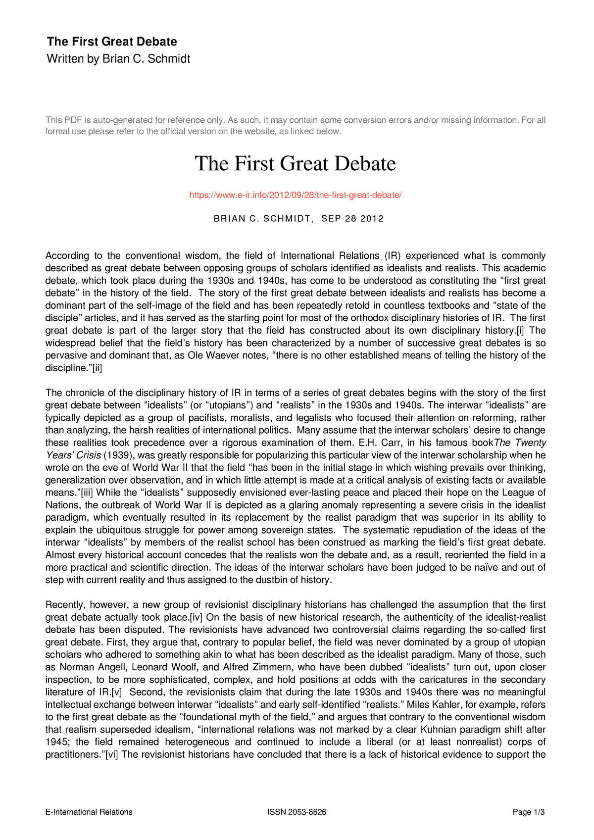 The First Great Debate Help to improve The First Great Debate