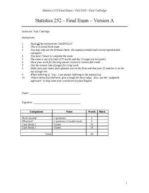 STAT HW1 - Stats hw1 - STAT 252 Homework 1 (81 marks) – Due Tuesday ...