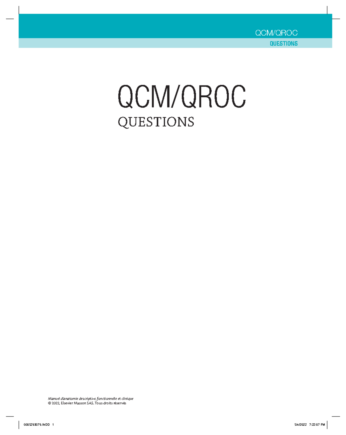 Emm017 - QCM/QROC QUESTIONS QUESTIONS Manuel d’anatomie descriptive ...