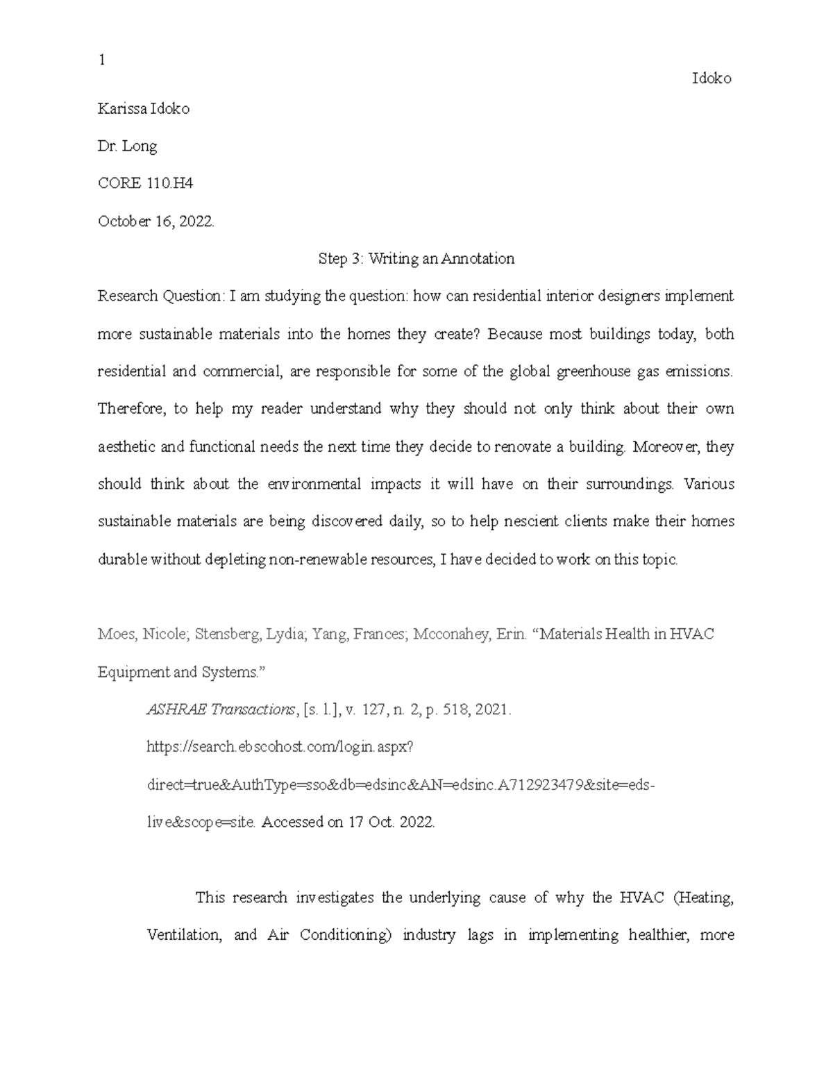 Step 3 - Writing an Annotation - 1 Idoko Karissa Idoko Dr. Long CORE ...