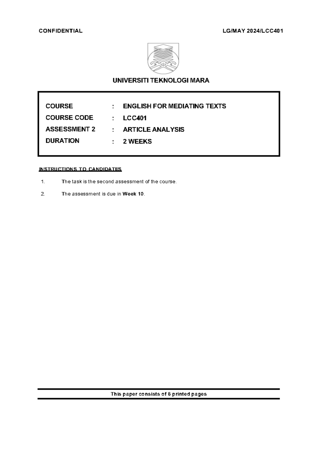 Lcc401 Article Analysis 20242 2 This Paper Consists Of 6 Printed Pages Universiti Teknologi Lcc401 Article Analysis 20242 2 This Paper Consists Of 6 Printed Pages Universiti Teknologi