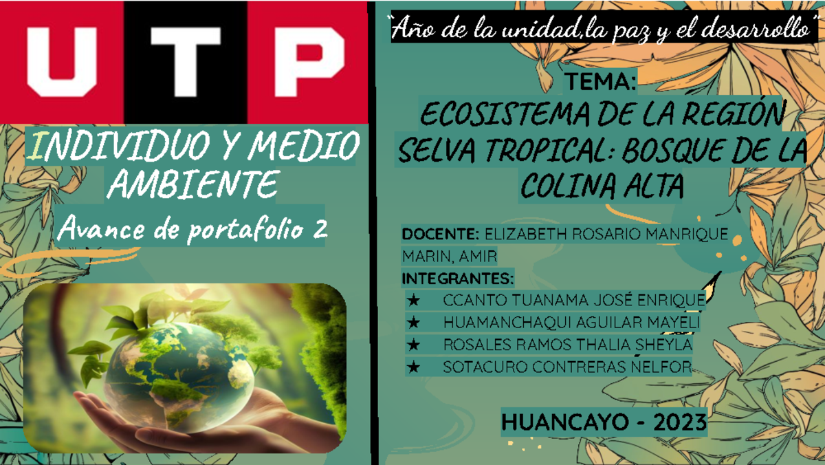 Ecosistema DE LA Región Selva Tropical- Bosque DE LA Colina ALTA - “Año ...
