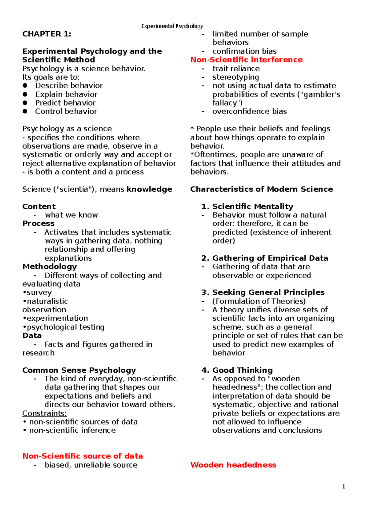 Expe Psych Notes - CHAPTER 1: Experimental Psychology and the ...