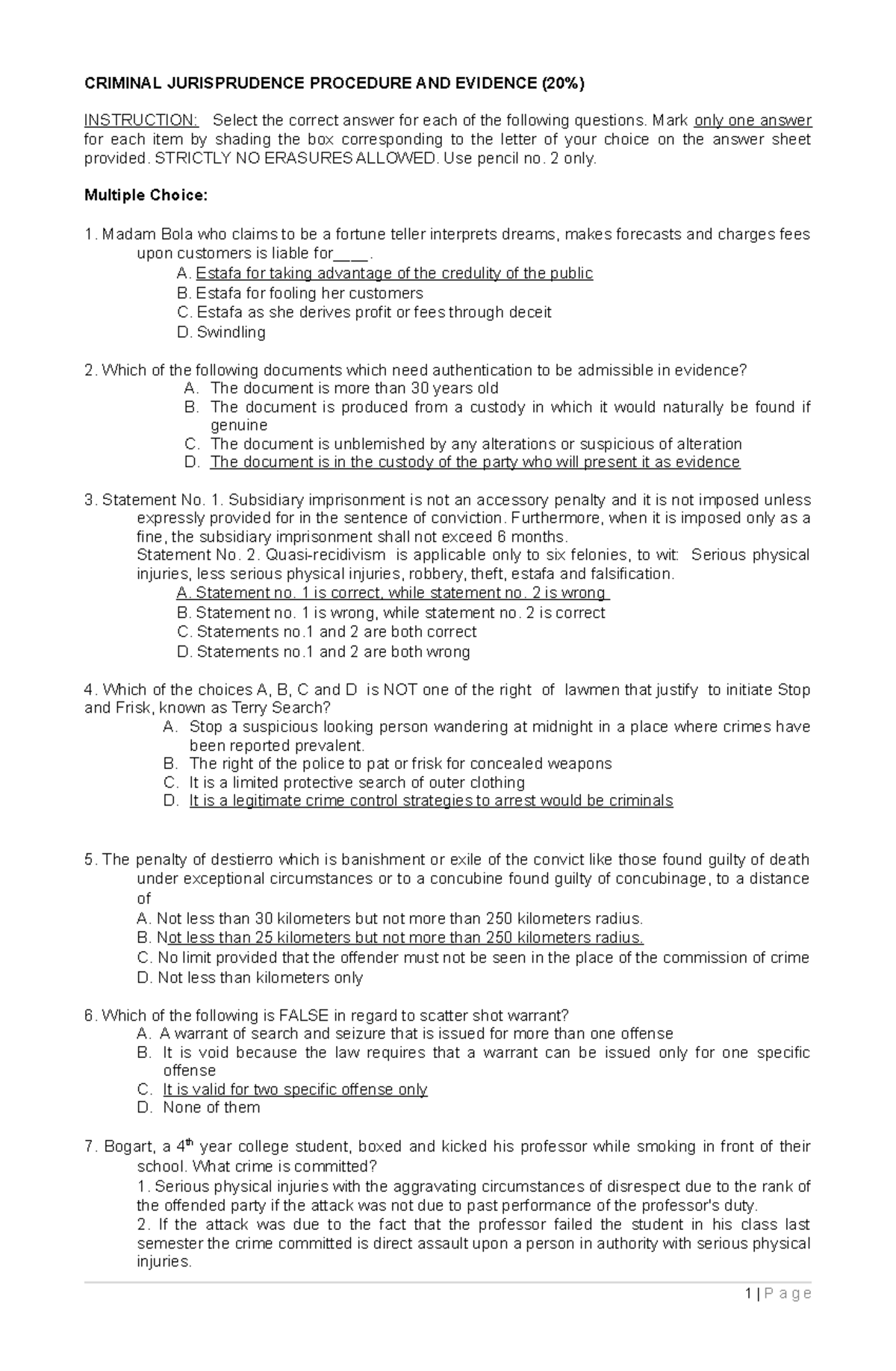 CLJ- Final MOCK Oct 2016 - CRIMINAL JURISPRUDENCE PROCEDURE AND ...