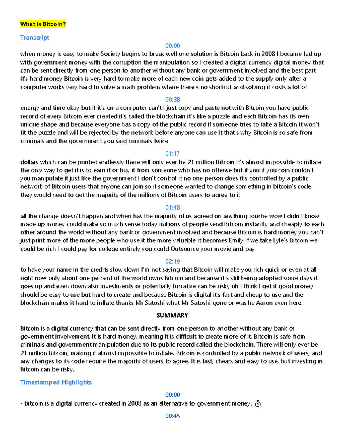 AIS ELEC 1 Notes - What is Bitcoin? Transcript 00: when money is easy ...