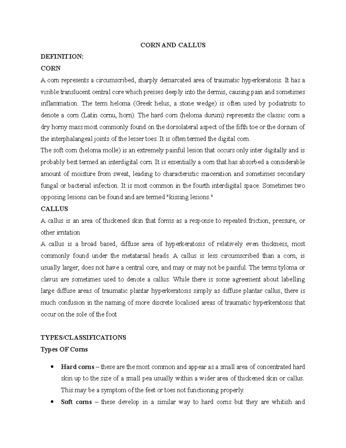 CORN AND Callus TOLU Very CORN AND CALLUS DEFINITION CORN A corn