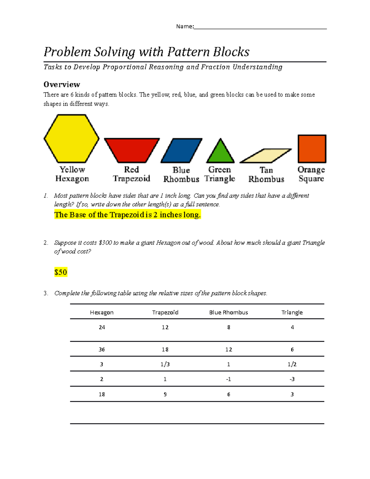 problem solving with pattern blocks