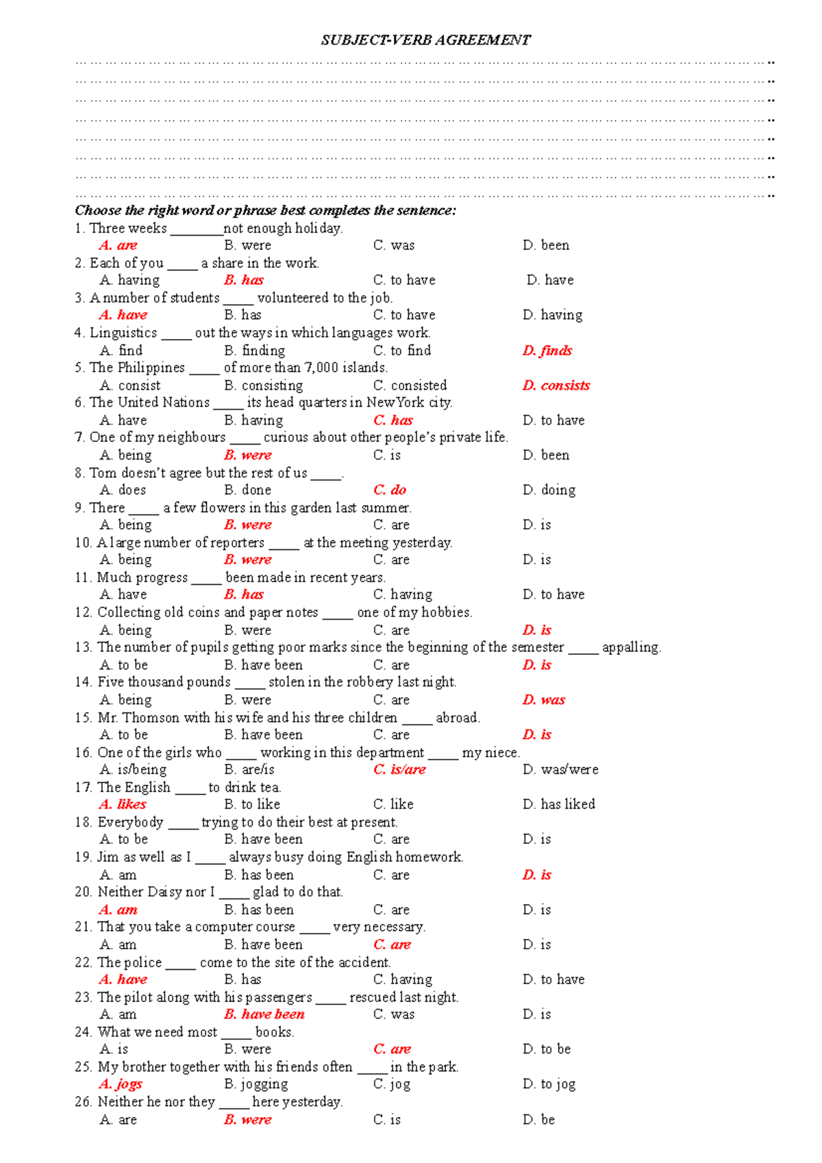 2022- Handout-GCSE-GĐ 1- WEEK 1- S-V Agreement + Passive Voice ...