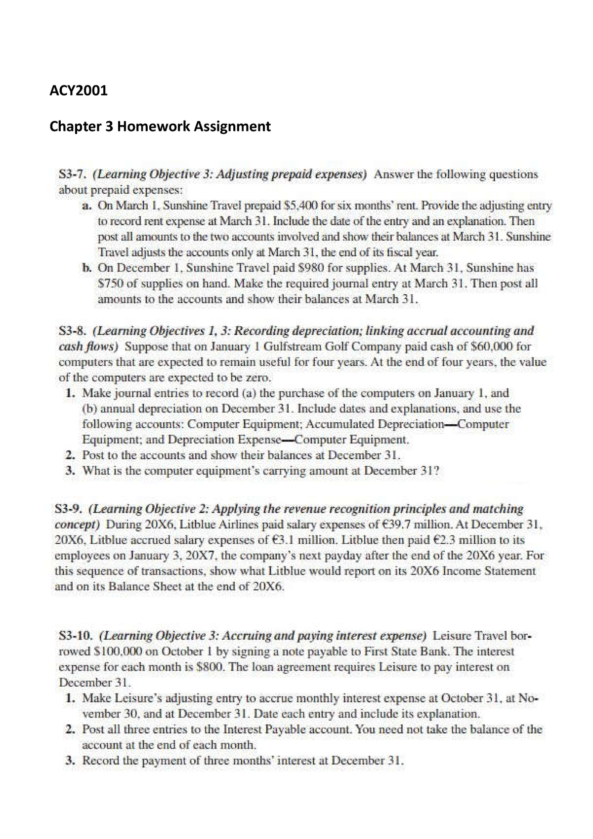 connect chapter 3 homework financial accounting