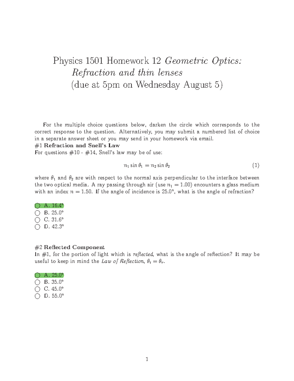 geometric optics homework