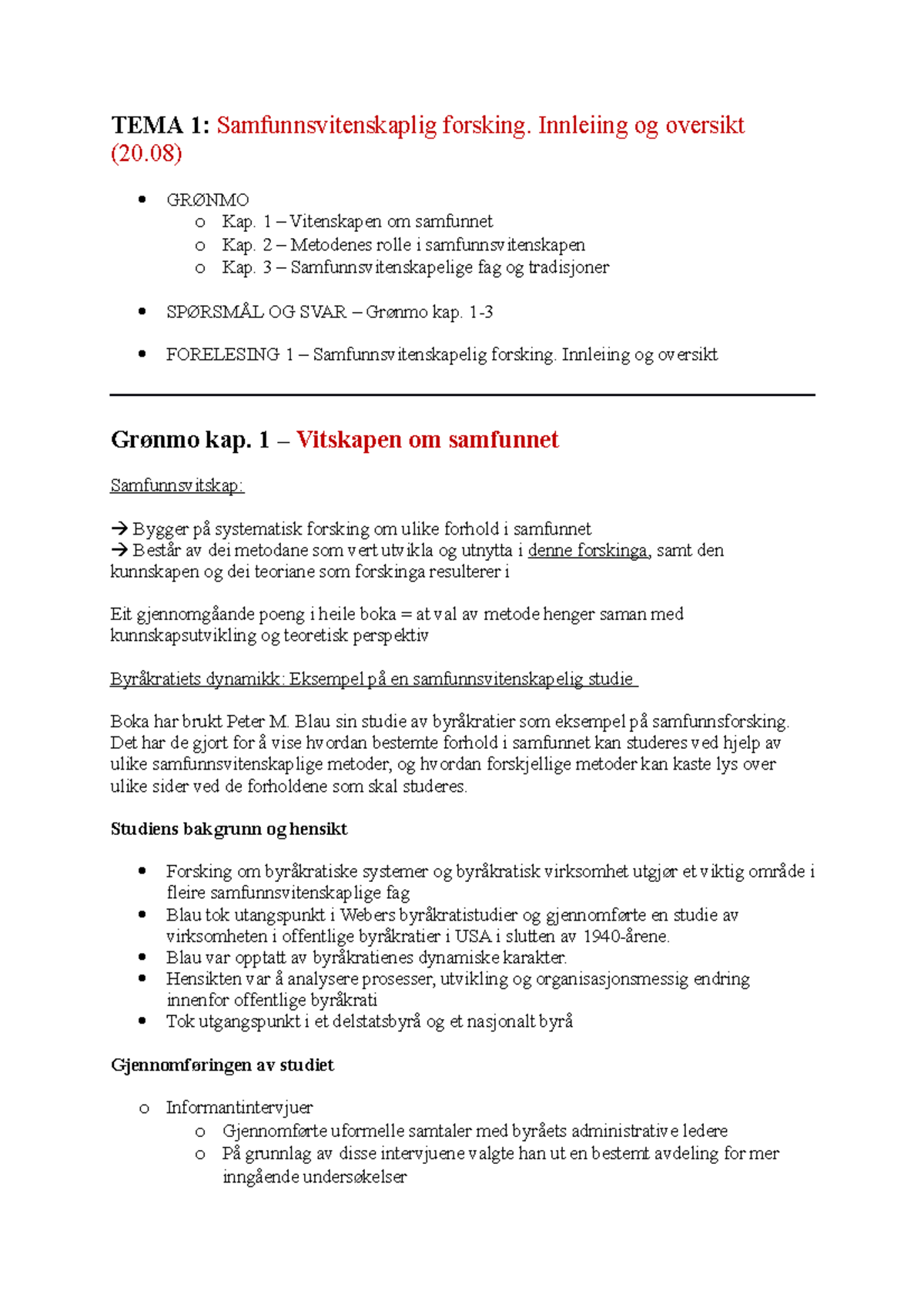 TEMA 1 - Samfunnsvitenskapelig Forsking. Innleiing Og Oversikt (20 ...