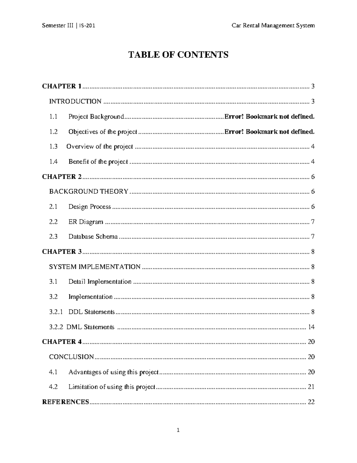 Database Project Document - TABLE OF CONTENTS 1 Project Background ...