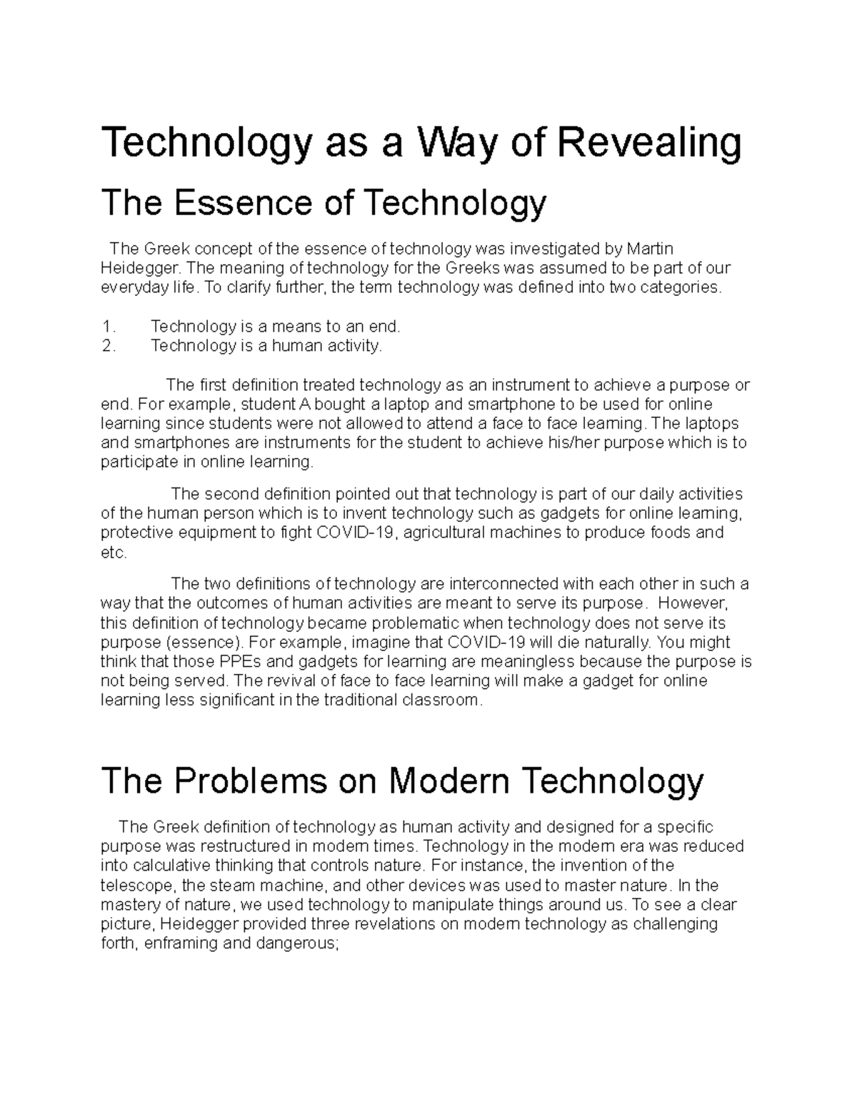 essay about technology as a way of revealing