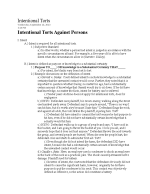 Torts Fall 2018 Final Outline - Negligence: Liability for Physical ...