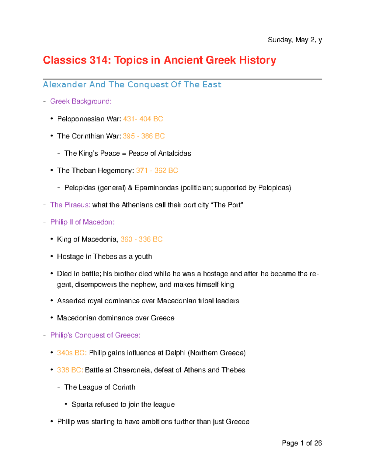 Classics 314 - Lecture notes All - Wednesday, May 1, y Classics 314 ...
