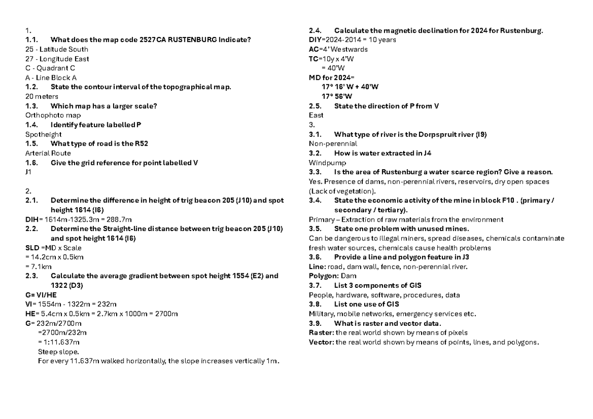 Mapwork exercise - V7fvivvici - 1. What does the map code 2527CA ...