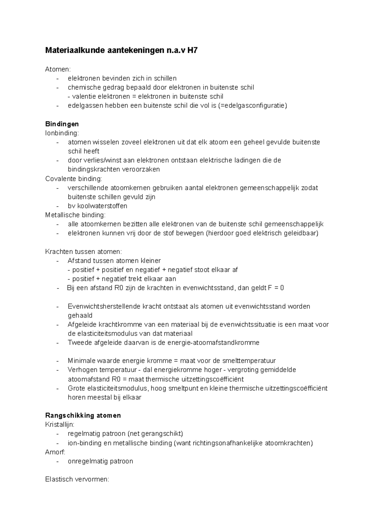 Materiaalkunde Samenvatting WB2332 - Materiaalkunde Aantekeningen N.a H ...