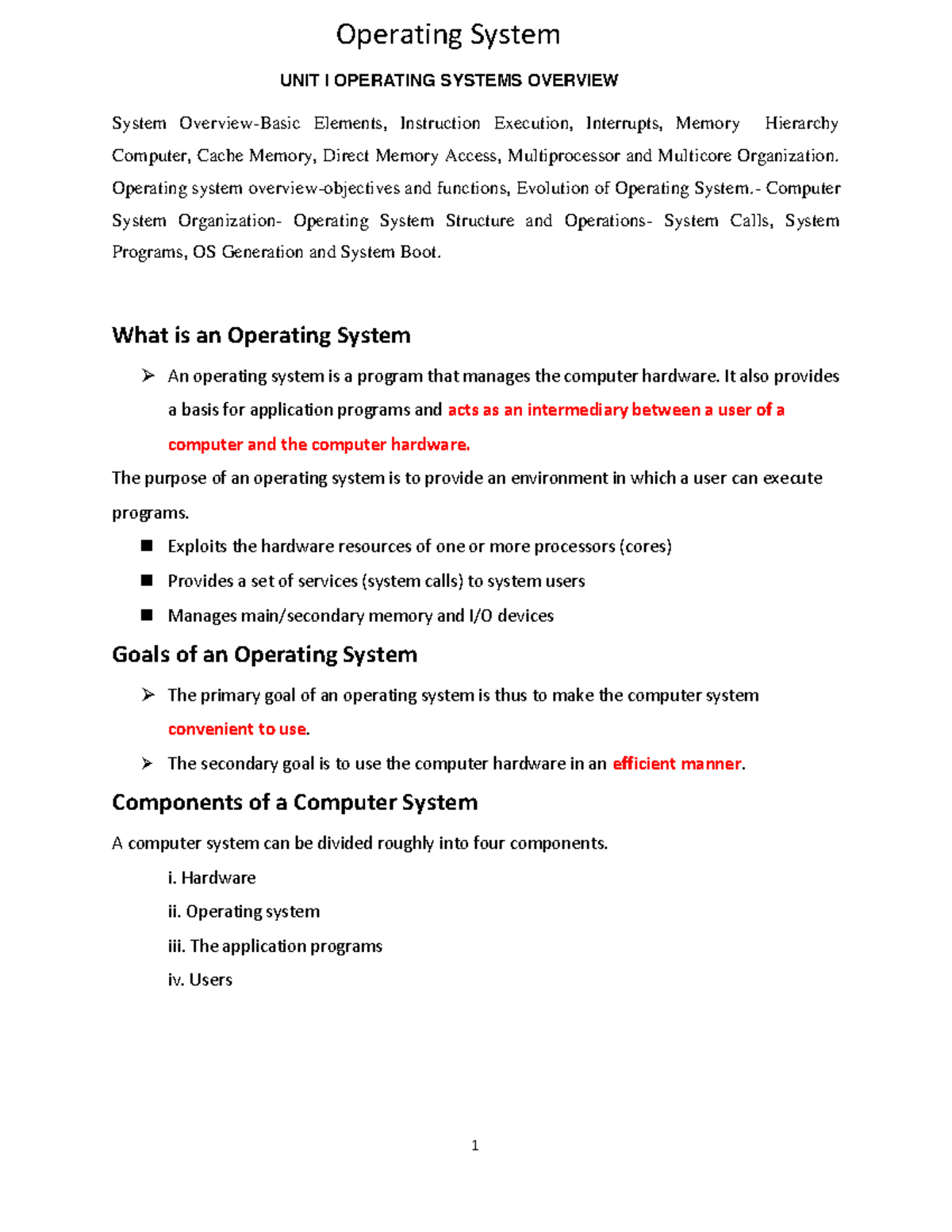 UNIT-1 CHAP-1 - Operating System UNIT I OPERATING SYSTEMS OVERVIEW ...