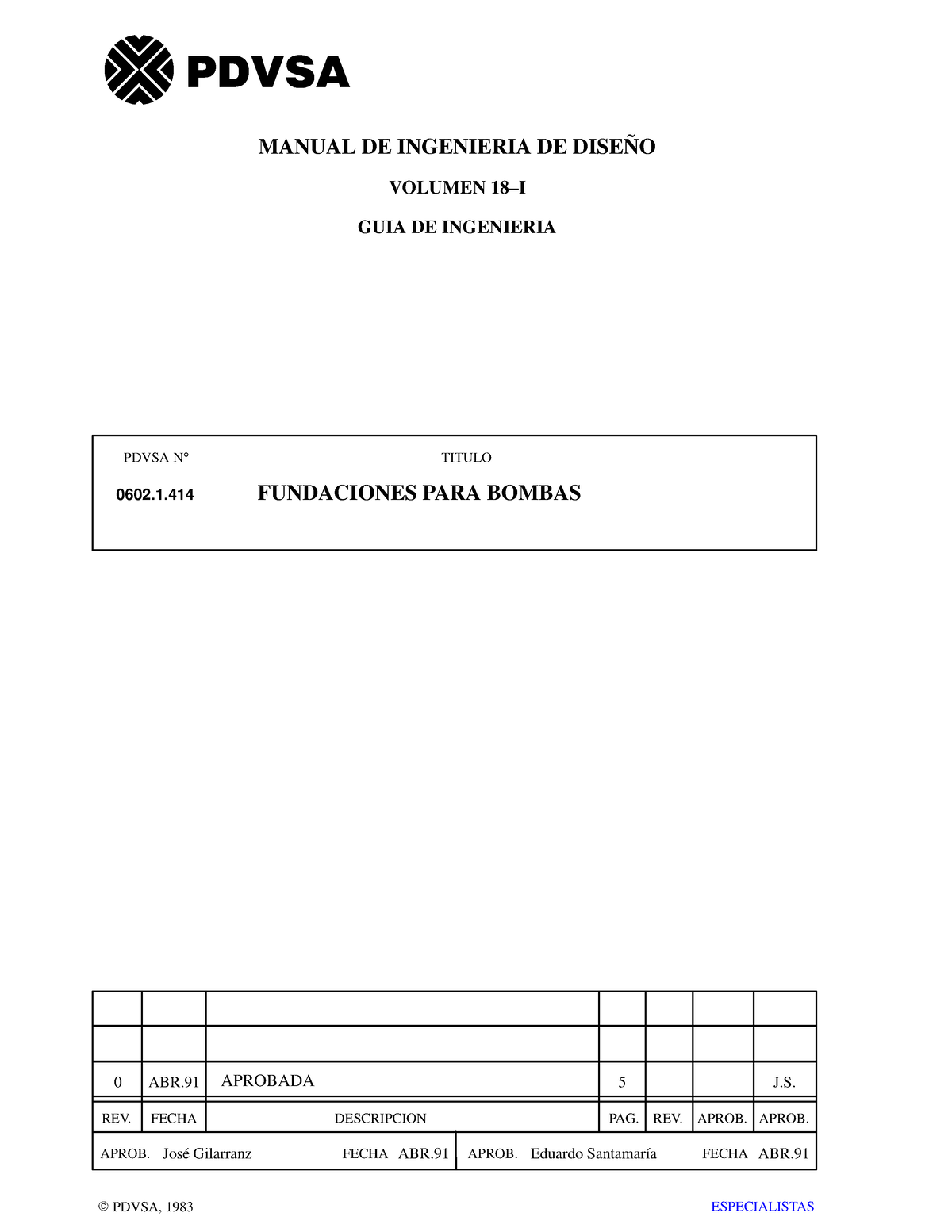 0602 1 414 Fundaciones PARA Bomba - PDVSA N° TITULO REV. FECHA ...