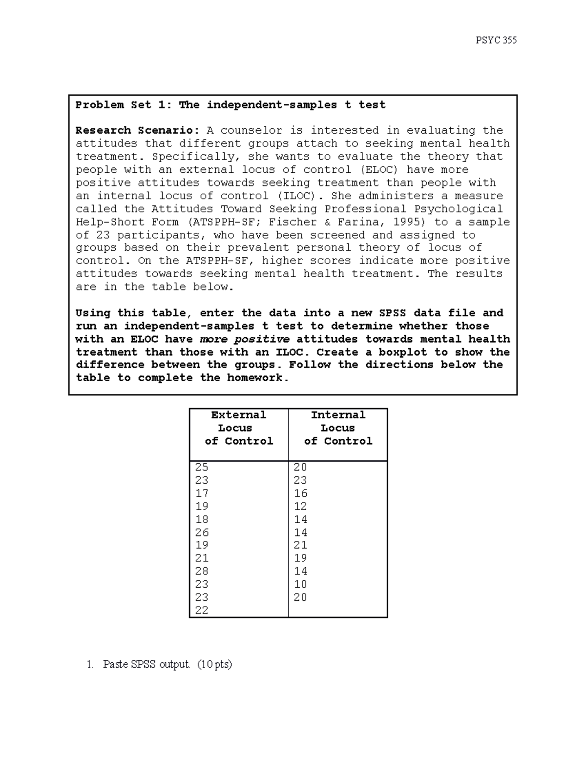 spss homework independent-samples t test assignment