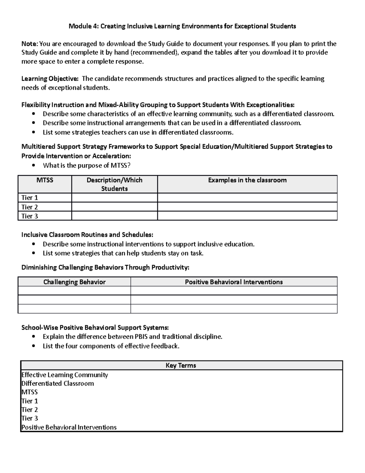 D096 d169 m4 study guide - Module 4: Creating Inclusive Learning ...