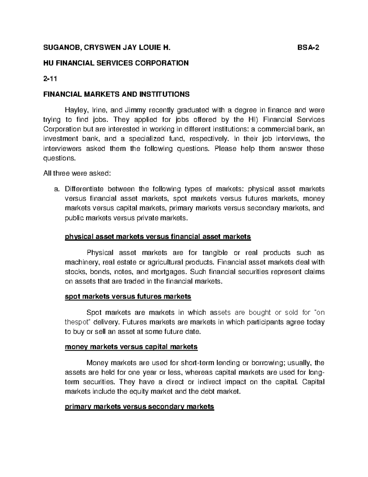 Integrated Case - SUGANOB, CRYSWEN JAY LOUIE H. BSA- HU FINANCIAL ...