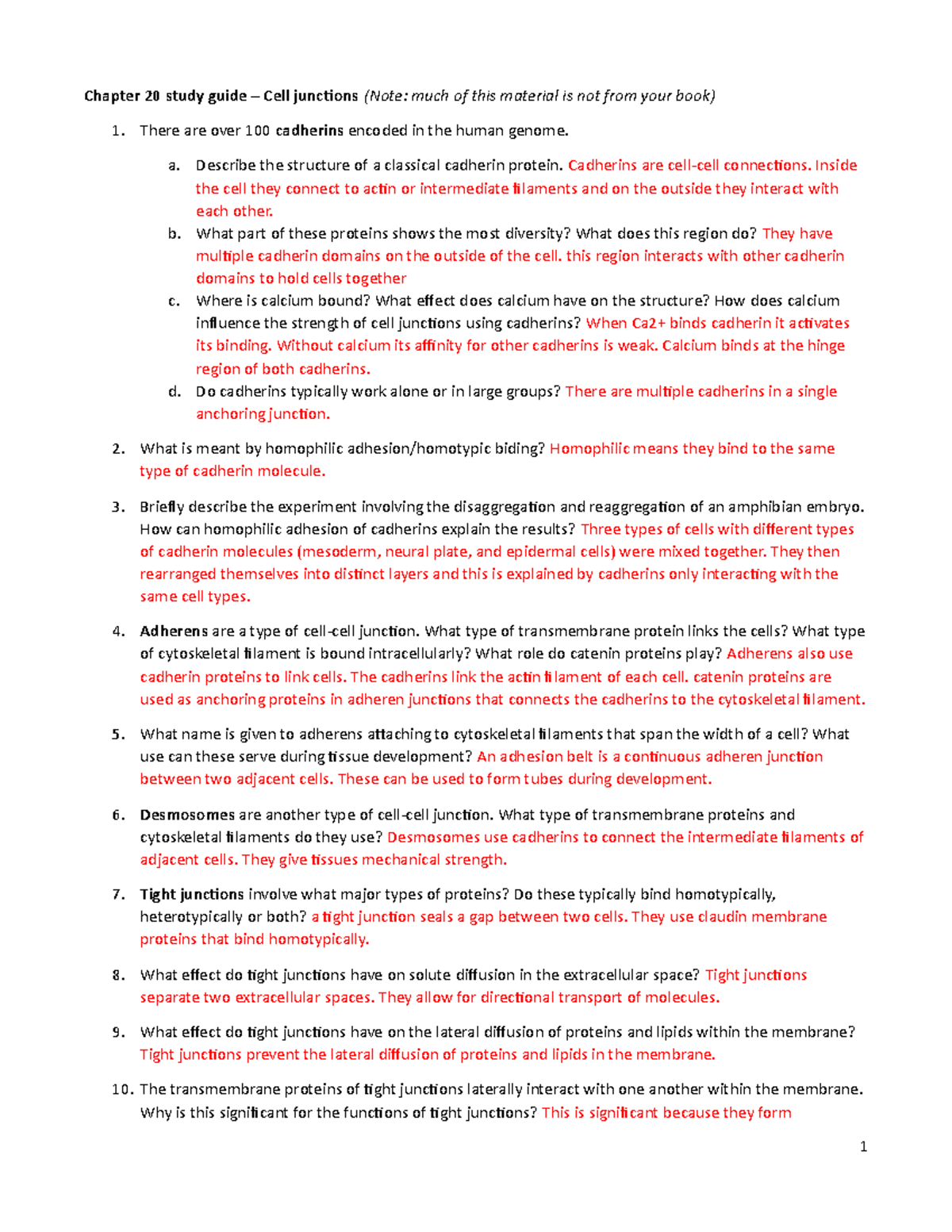 Study guide - Chapter 20 - Cell junctions - Chapter 20 study guide ...