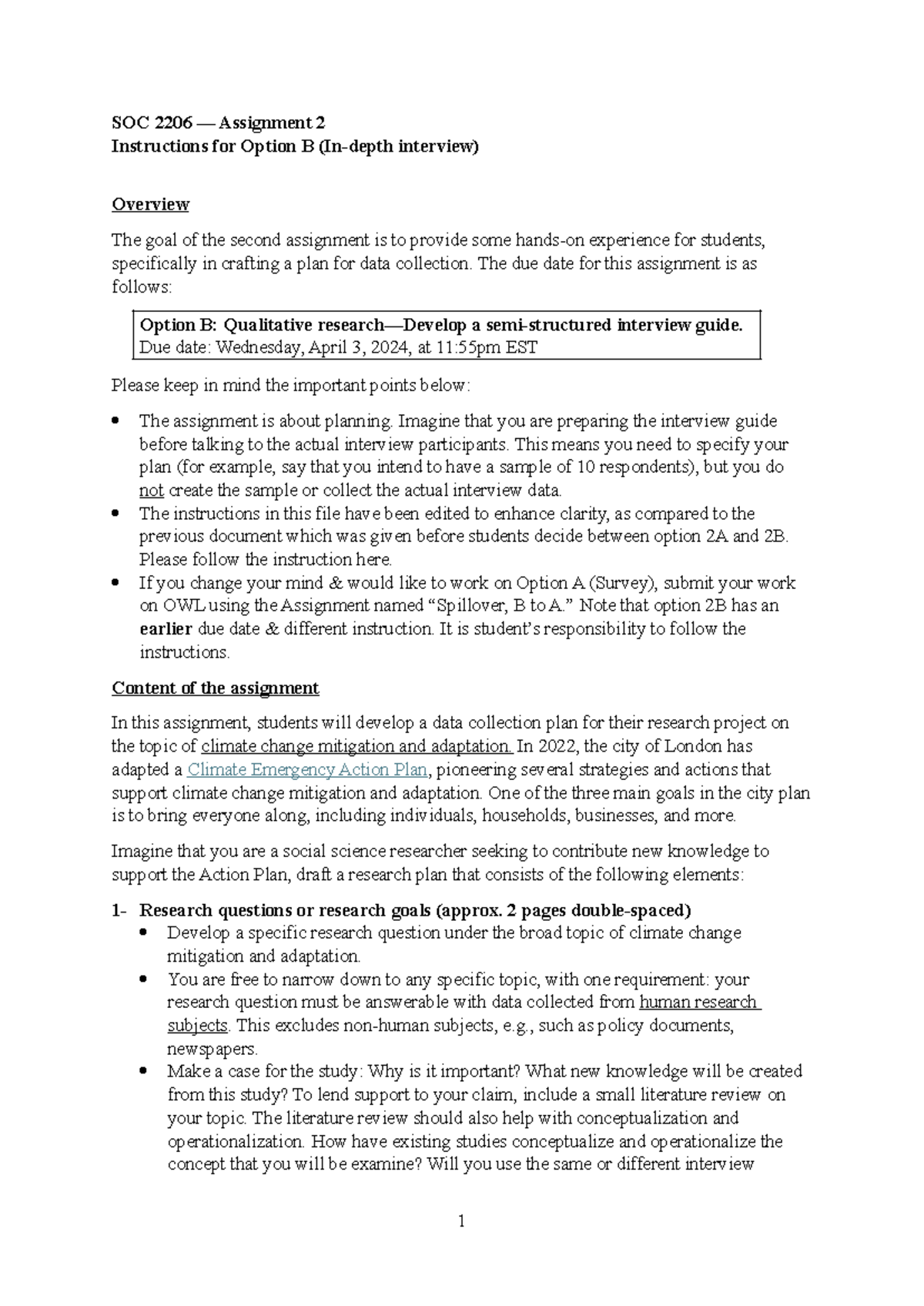 Assignment 2B interview instructions - SOC 2206 — Assignment 2 ...