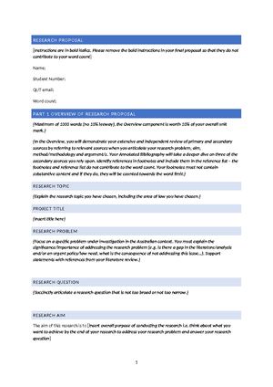 Summer research proposal template for Assessment Task 1 - RESEARCH ...