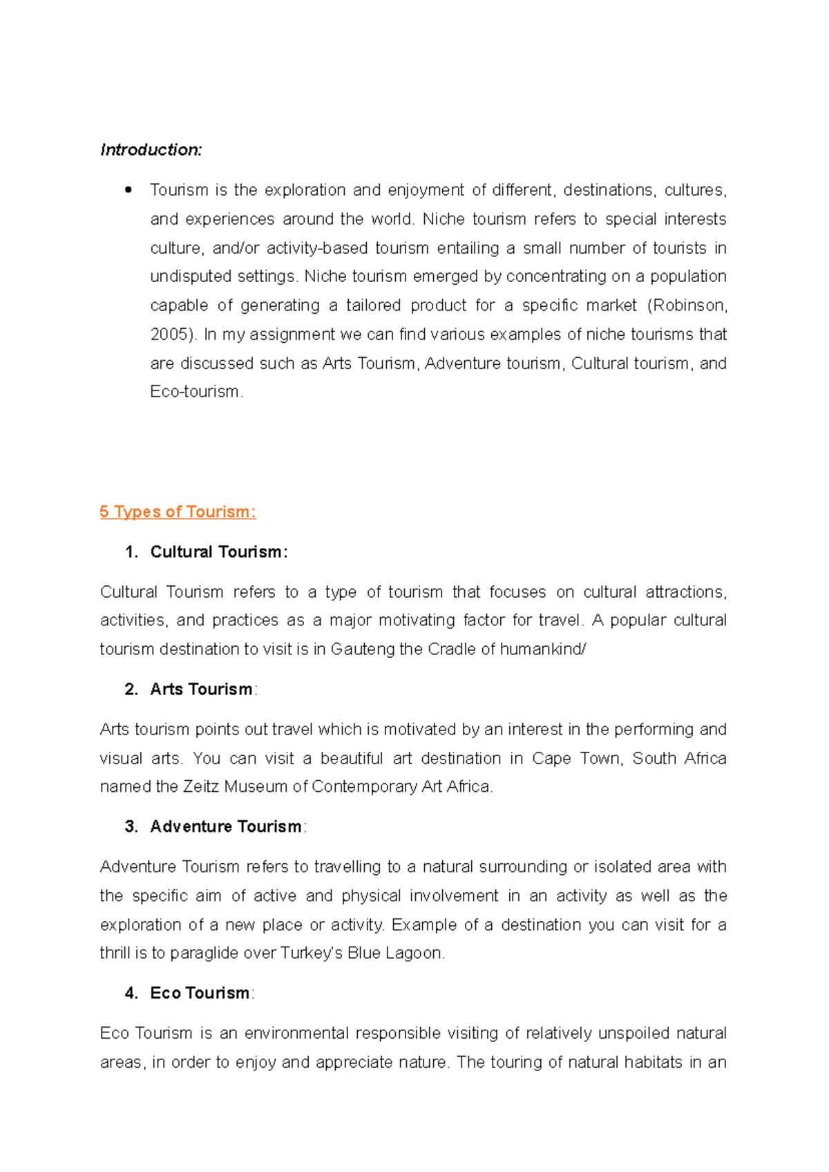 Types of Tourism - Introduction: Tourism is the exploration and ...